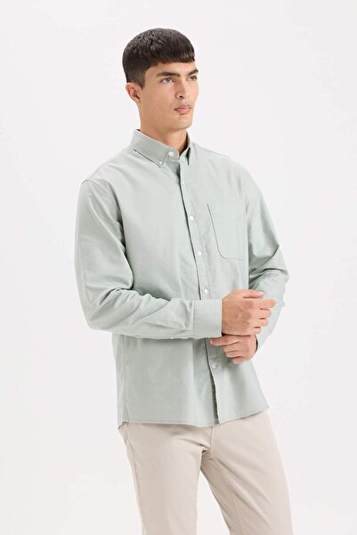 DeFacto %100 Pamuk Regular Fit Polo Yaka Oxford Basic Düz Uzun Kollu Siyah Gömlek A8028AX24SP