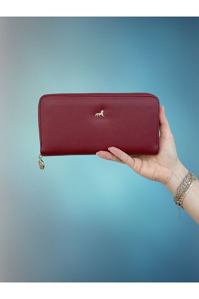 shiny ever Portofel de damă de mărime mare Burgundy cu detalii aurii
