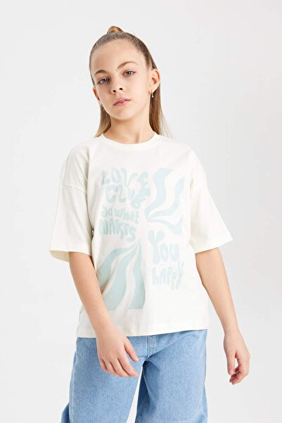 DeFacto Girls' Relax Fit Crew Neck Printed Short Sleeve T-Shirt B5097A824Sm