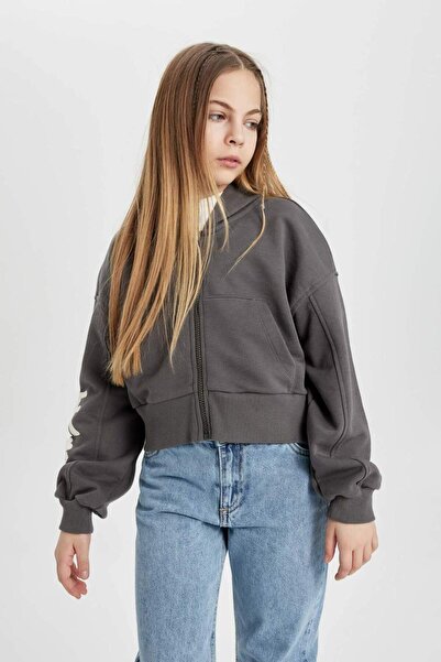 DeFacto Kız Çocuk Kapüşonlu Fermuarlı Sweatshirt B9553A824SP