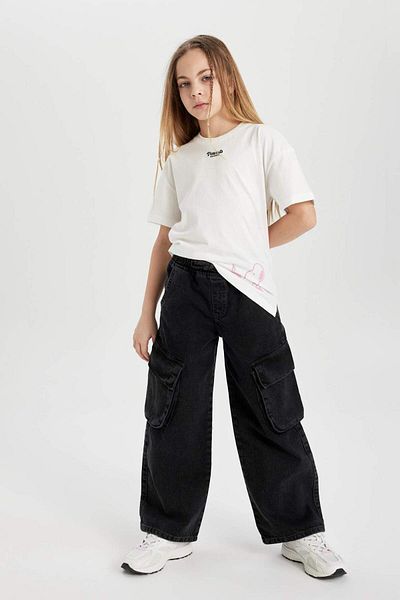 DeFacto Pantaloni largi din denim pentru fete, largi, largi, B9820A824SP