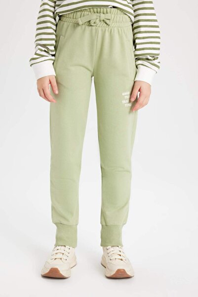 DeFacto Kız Çocuk Baskılı Beli Bağcıklı Lastikli Paça Cepli Jogger Eşofman Altı B6401A824SM