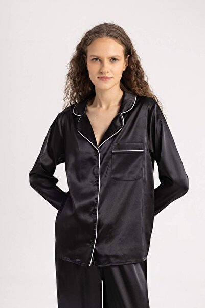 DeFacto Fall in Love Regular Fit Pajama Collar Satin Long Sleeve Casual Pajama Top A9160Ax24Sp