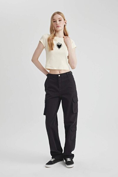 DeFacto Coool Straight Fit Gabardin Pantolon Kargo Cepli B7611AX24SP