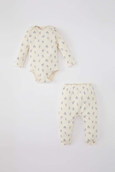 DeFacto Baby Mädchen Obst gemustert Langarm gerippt Camisole Snap Body Bottom 2 Stück Set C2449A524SP