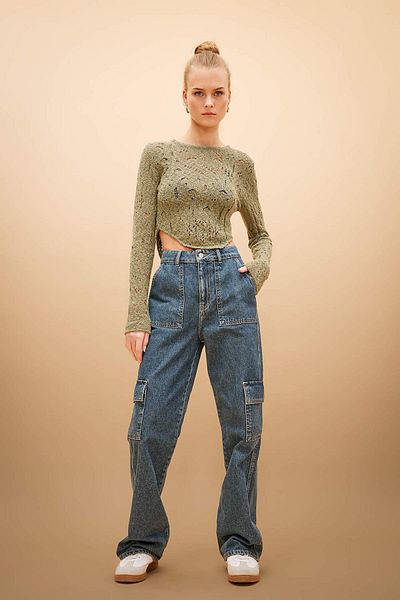 DeFacto Coool Slim Fit Crew Neck Openwork Sweater C2143ax24sp