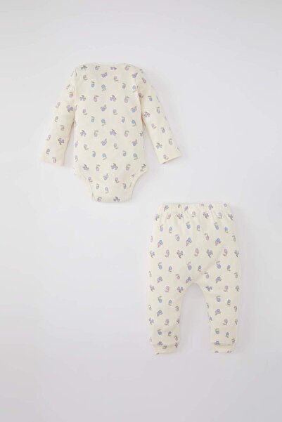 DeFacto Baby Mädchen Obst gemustert Langarm gerippt Camisole Snap Body Bottom 2 Stück Set C2449A524SP