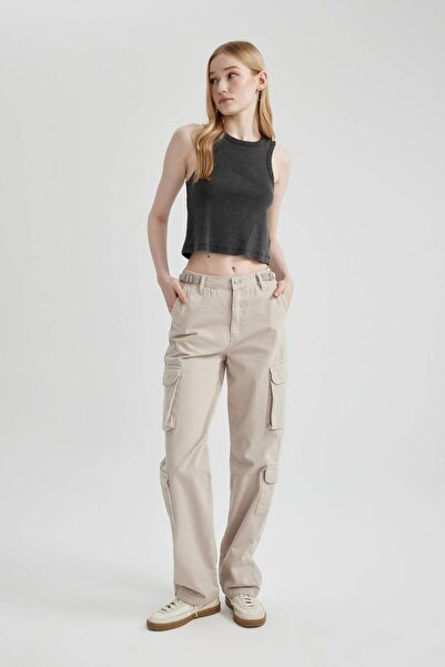 DeFacto Coool Straight Fit Gabardin Pantolon Kargo Cepli B7611AX24SP