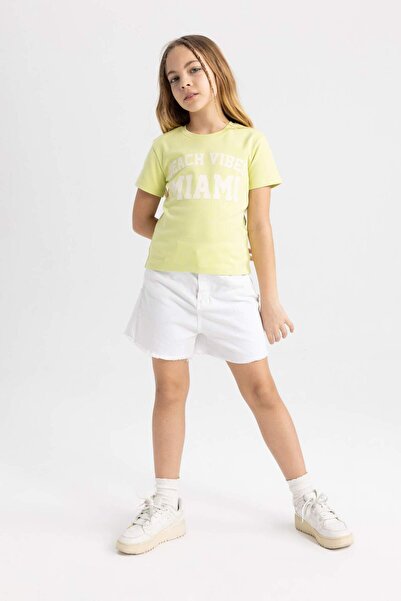 DeFacto Κοντομάνικο μπλουζάκι για κορίτσια με λεπτή εφαρμογή με στάμπα με στάμπα B5102A824SM