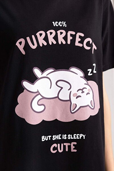 DeFacto Fall in Love Baskılı Bisiklet Yaka Kısa Kollu Gecelik B6174AX24SP