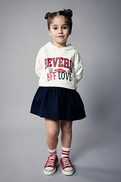 DeFacto Kız Bebek Baskılı Kapüşonlu Uzun Kollu Sweat Elbise C0777A524SP