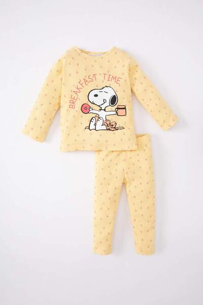 DeFacto Kız Bebek Pijama Takımı Snoopy Fitilli Kaşkorse Uzun Kollu Üst Uzun Alt B9781A524SP