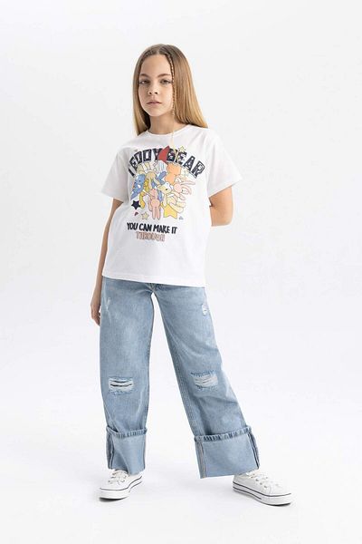 DeFacto Girls' Crew Neck Printed Short Sleeve T-Shirt B5089A824Sm
