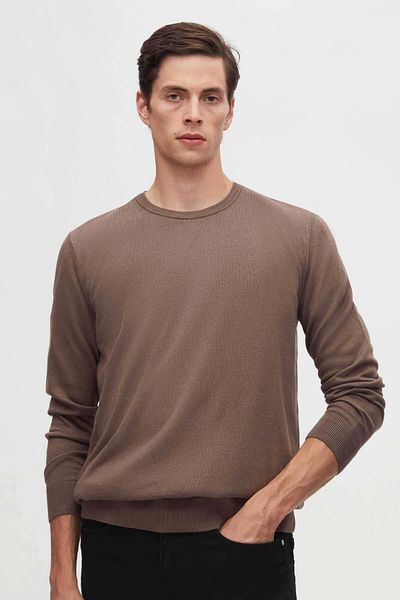 D'S Damat Ds Groom Regular Fit Mink Pulover din bumbac, fără puf, cu gât turnat