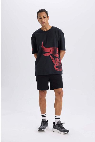 DeFacto Tricou cu mânecă scurtă DeFactoFit NBA Chicago Bulls Oversize Wide Fit Crew B3889AX24SP