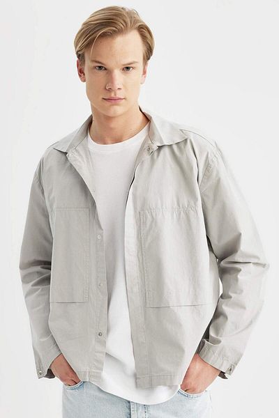 DeFacto 100% Cotton Relax Fit Long Sleeve Parachute Shirt B8854Ax24Sp