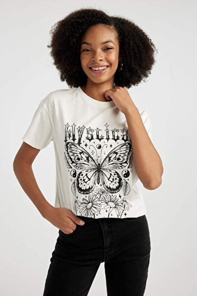 DeFacto Tricou cu mânecă scurtă imprimat cu decolteu rotund B6754AX24SM