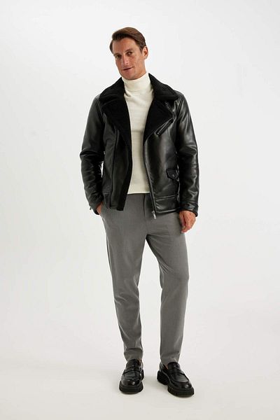 DeFacto Slim Fit Slim Fit Lined Zippered Faux Leather Coat A4392Ax23Wn