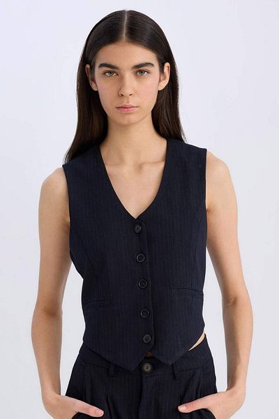 DeFacto V-Neck Striped Buttoned Blazer Vest C2027Ax24Sp