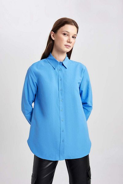 DeFacto Relax Fit Poplin Long Sleeve Shirt Tunic B8314Ax24Sp