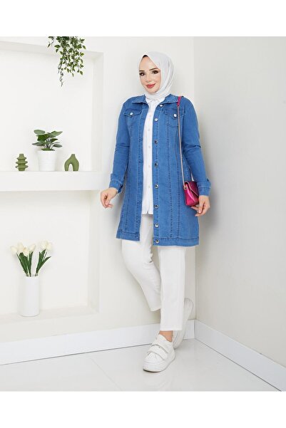 exxitcollection Jachetă de blugi pentru femei, elegantă, confortabilă, cu textura moale, cu buzunare