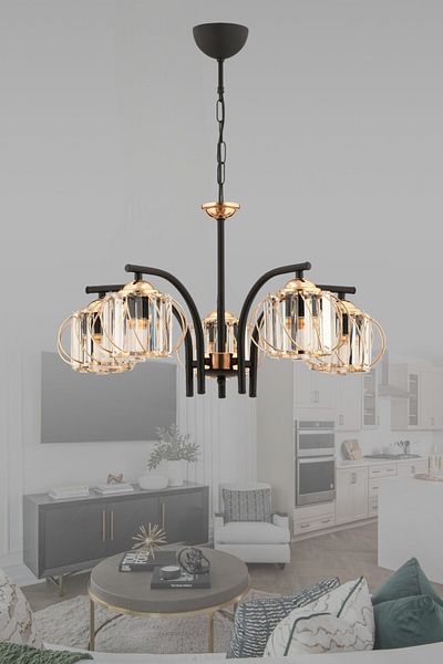 ESSLİGHT Molde 5-Piece Chandelier (Crystal Stone) Living Room Bedroom Kitchen Young Room Office