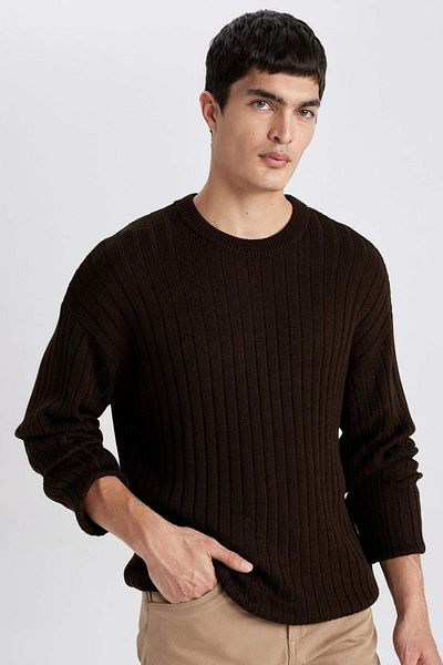 DeFacto Pulover de tricotaj simplu de bază Relax Fit Crew Neck B9723AX24SP