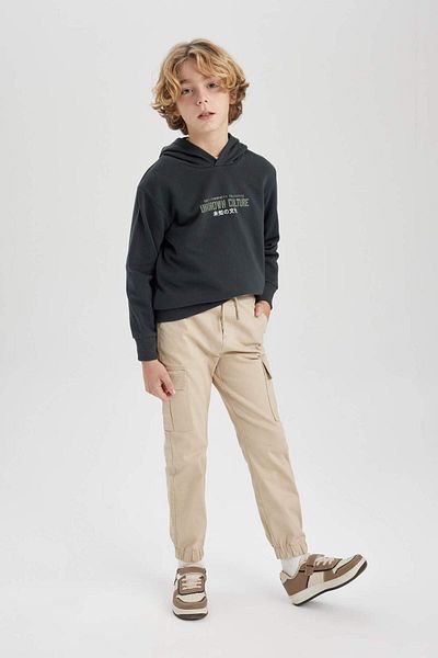 DeFacto Pantaloni de jogger din Gabardine pentru băieți, cu buzunare cargo, cu șireturi în talie, picioare elastice Z1572A624SP
