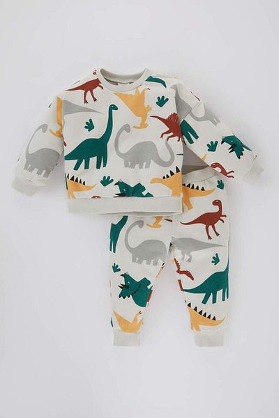 DeFacto Baby Boy 2 Piece Set Dinosaur Printed Crew Neck Sweatshirt Sweatpants B9496A524Sp