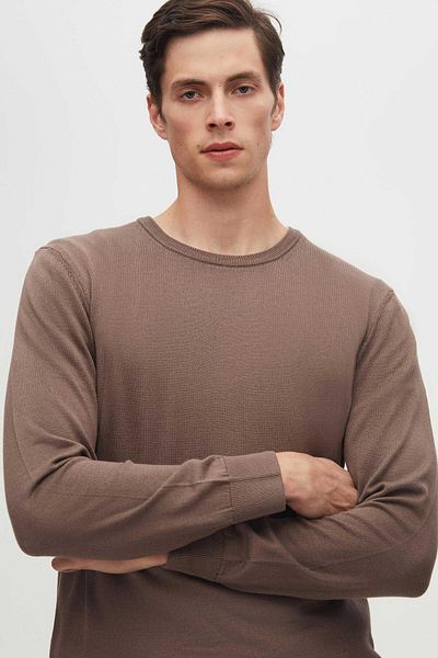D'S Damat Ds Groom Regular Fit Mink Pulover din bumbac, fără puf, cu gât turnat