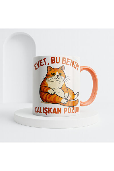 Solid Baskı Stüdyosu Komik Sözlü Porselen Kupa Bardak - Kedi Figürlü Turuncu ...