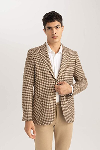 DeFacto Modern Fit Ceket Yaka Desenli Düğmeli Astarlı Blazer Ceket B0070AX23WN