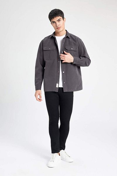 DeFacto Relax Fit Polo Collar Snap Closure Pocket Canvas Shirt Jacket A8182Ax23Wn