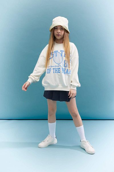 DeFacto Dívčí oversize mikina s širokým potiskem Crew Neck B9687A824SP