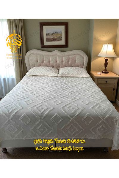 Tekstilsa Nordic Double Bedspread 260 X 260 cm and 2 Pillowcases White