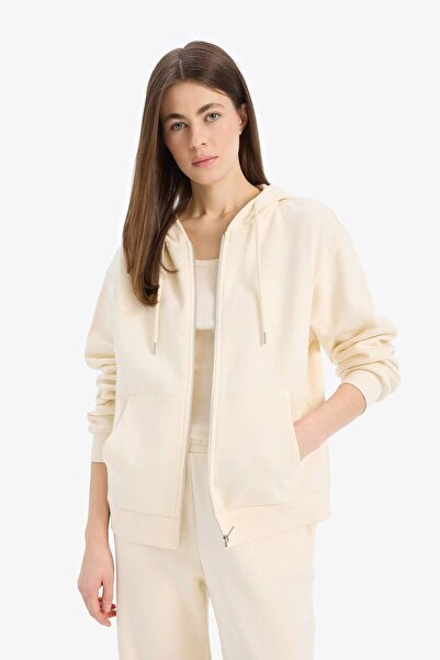 DeFacto Okul Relax Fit Kapüşonlu Cepli Basic Düz Fermuarlı Sweatshirt C1809AX23WN
