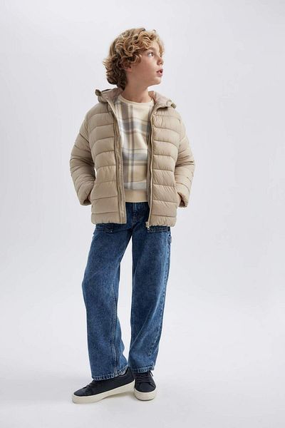 DeFacto Boy's Water Repellent Hooded Basic Plain down Jacket B1824A824Sp