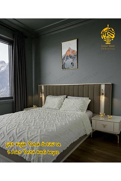 Tekstilsa Nordic Double Bedspread 260 X 260 cm and 2 Pillowcases White