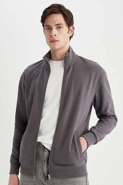 DeFacto Comfort Regular Fit Comfortable Fit Stand Collar Pocket Basic Plain Zippered Sweatshirt A5276Ax24Sp
