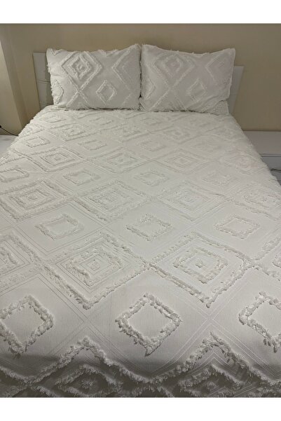 Tekstilsa Iskandinav Çift Kişilik Yatak Örtüsü 240 X 250 Cm Ve 2 Adet Yastık Ekru
