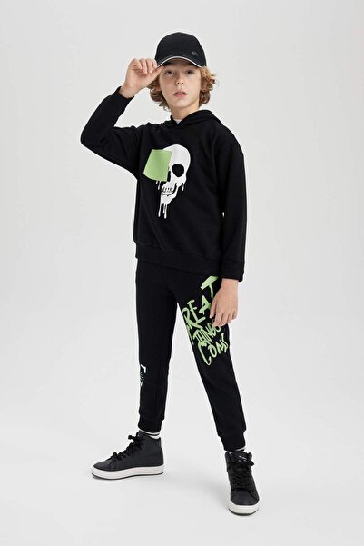 DeFacto Момчешко овърсайз широка кройка суитшърт с качулка и принт C0358A823CW