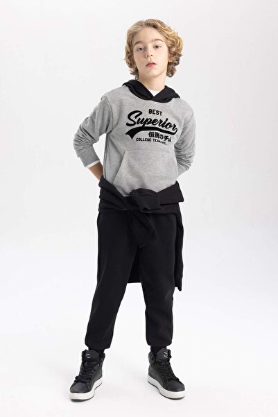 DeFacto Erkek Çocuk Baskılı Kapüşonlu Kalın Sweatshirt B9001A823CW