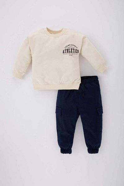 DeFacto Crew Neck Printed Sweatshirt and Elastic Waist Sweatpants for Baby Boy 2-Piece Suit B8055A524Sp