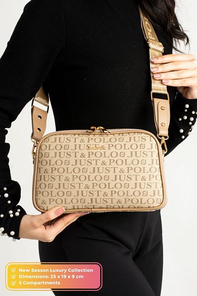 Just Polo Original Women's New Season 5 Compartment Luxury Soft Leather Adjustable Cross Column Strap Shoulder Bag