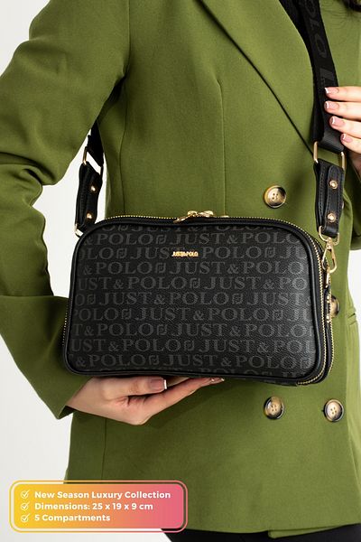 Just Polo Original Women's New Season 5 Compartment Luxury Soft Leather Adjustable Cross Column Strap Shoulder Bag