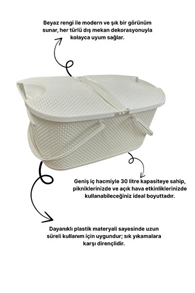 İ&A HOME BEYAZ PİKNİK SEPETİ 30LT.
