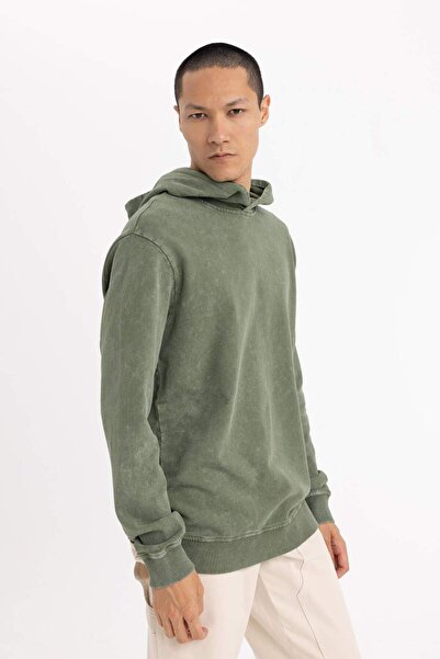 DeFacto Regular Fit Kapüşonlu Yıkamalı Soluk Efektli Basic Düz Sweatshirt B9220AX23WN
