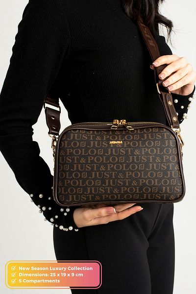 Just Polo Original Women's New Season 5 Compartment Luxury Soft Leather Adjustable Cross Column Strap Shoulder Bag