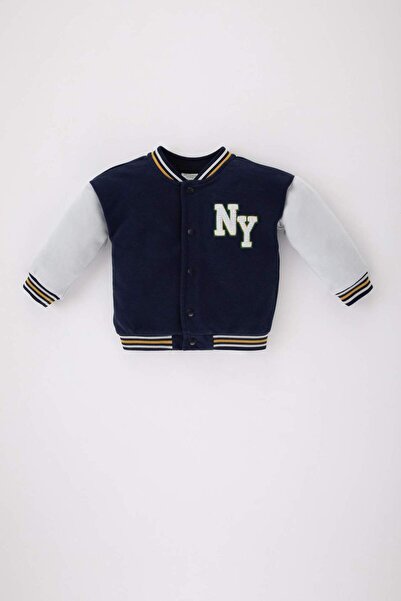 DeFacto Baby Boy College Collar Back Printed Snap Closure Bomber Cardigan B8542A524Sp