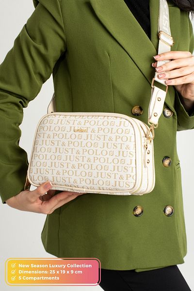 Just Polo Original Women's New Season 5 Compartment Luxury Soft Leather Adjustable Cross Column Strap Shoulder Bag